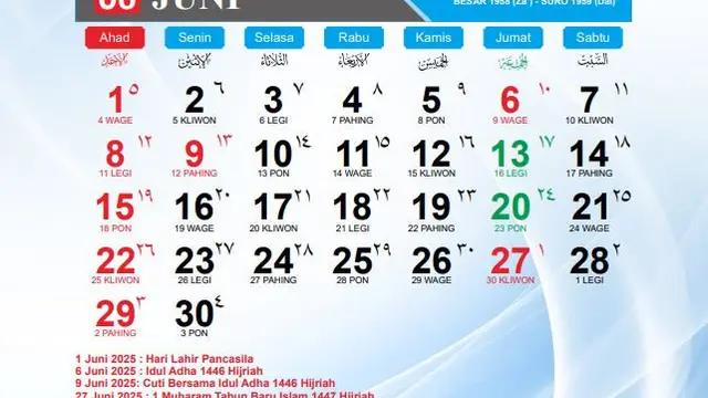 Daftar Tanggal Merah Juni 2025